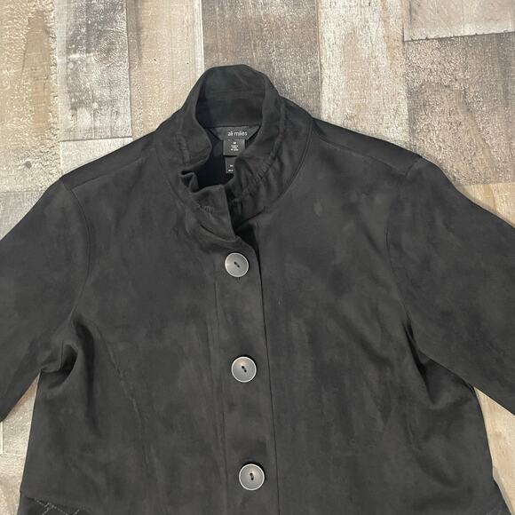 Ali Miles Women’s Black Button-Front Faux Suede Leather Quilted Trim Jacket sz M - Picture 7 of 13